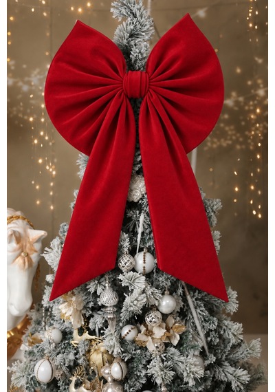 Kurdele Yıllbaşı Ağaç Süs Noel Dev Kırmızı Fiyonk 55x150 Cm Büyük Kırmızı - 799209756