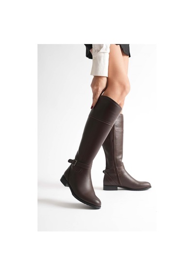 Analin Shoes Kadın Hakiki Deri Tokalı Binici Çizme Kahve