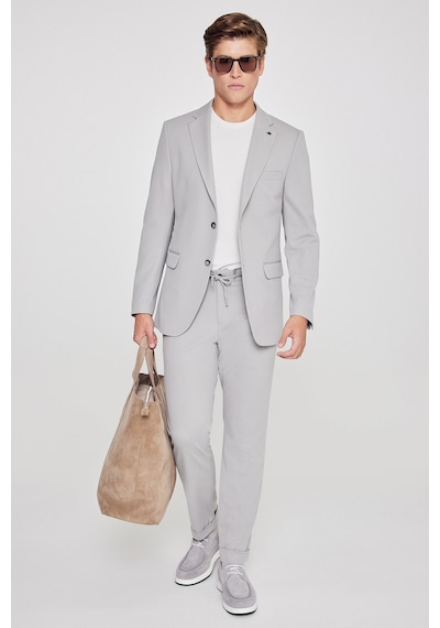 AC&Co / Altınyıldız Classics Erkek Grı Slim Fit Dar Kesim Mono Yaka Beli Bağlamalı Kapak Cepli Esnek Takım Elbise Grı