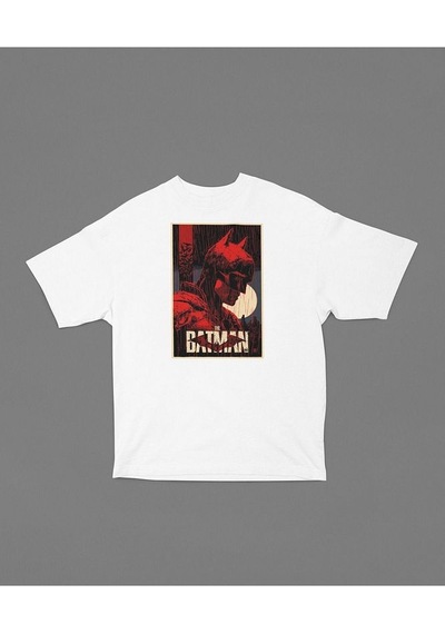 Dc Kahraman The Batman Baskılı Unisex Oversize Tişört Beyaz