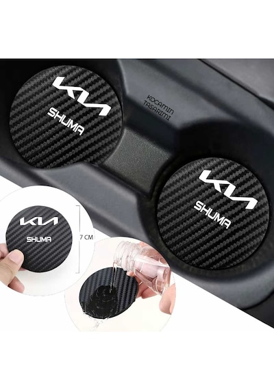 Kia Shuma Karbon Bardak Altlığı Kia Shuma Yazılı Spor Ve Şık 2 Adet 7 Cm Tasarım 2 Adet