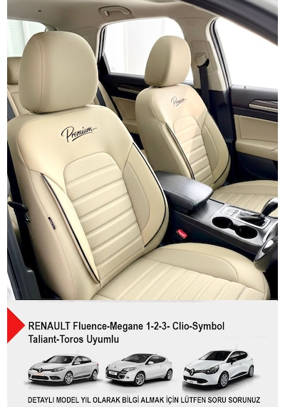 Premium Serisi Lüks Keten Oto Koltuk Kılıfı Renault Fluence-megan 1-2-3-clio-symbol-toros Uyumlu Bej