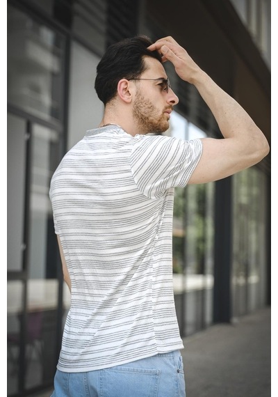Jacky Çizgili Örme Yaka Likralı Erkek Tshirt