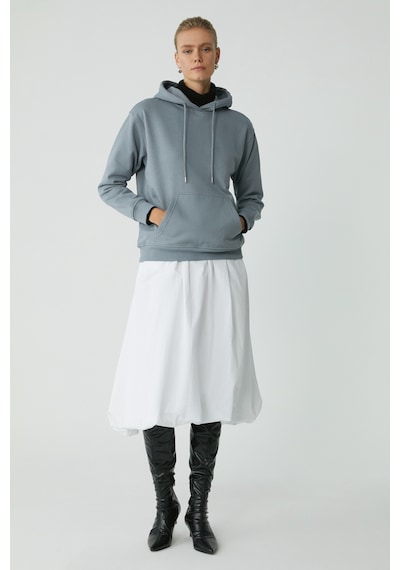 Ethıquet Abelıa Kadın Pamuklu Içi Polarlı Yumuşacık Kalın Kumaşlı Kapüşonlu Örme Comfort Mavi Sweats