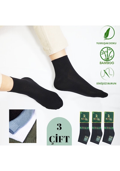 Kral Socks Erkek Patik Bambu Kabartma Desenli Dikişsiz Parfümlü Kısa Çorap 3'lü Siyah