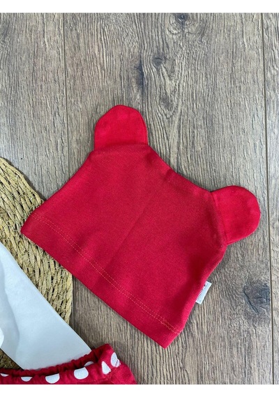 Bebicix Puantiyeli Fiyonklu Bereli Alttan Çıtçıtlı Kız Bebek Takım Kırmızı