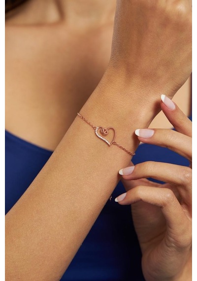 Roza Silver Zirkon Taşlı Rose Kalp Gümüş Bileklik