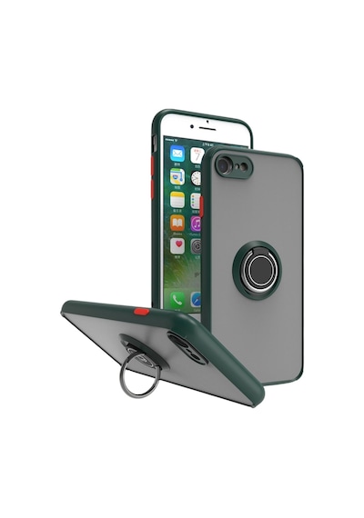 Apple Uyumlu iPhone Se 2 Kılıf Yüzüklü Standlı Extra Darbe Koruma Sert Silikon Kapak - Yeşil Yeşil