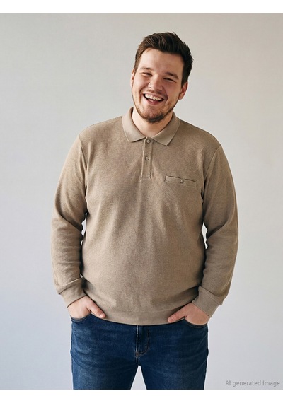 Lcwaıkıkı Classic Bej Büyük Beden Polo Yaka Erkek Sweatshirt