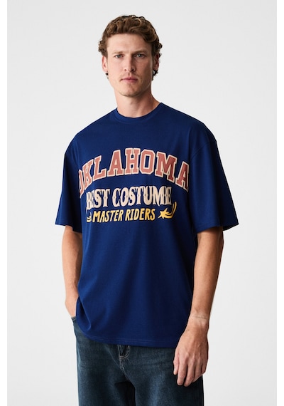 Grımelange Ruddy Erkek Göğüs Baskılı %100 Organik Pamuklu Bisiklet Yakalı Regular Lacivert T-shirt Lacivert