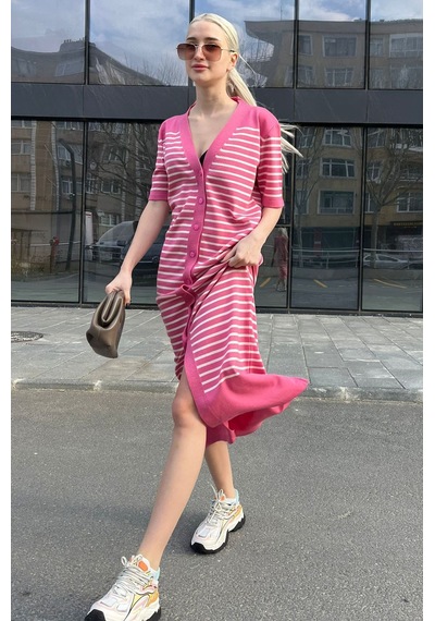 Madmext Pembe Düğmeli Triko Kadın Elbise Mg1648-pembe Pembe