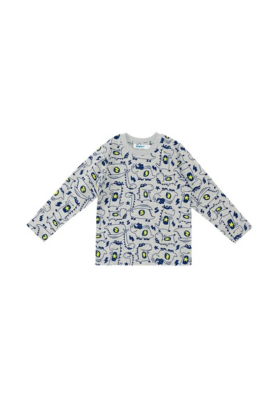 Denokids Süper Dino Erkek Bebek Gri Pijama Takımı Çok Renkli
