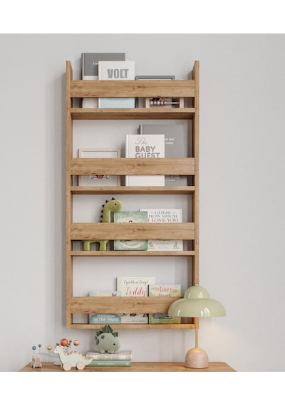 Afilli Montessori Çocuk Odası Kitaplığı Mdf Kitaplık 10x54x120 Cm Safir Meşe