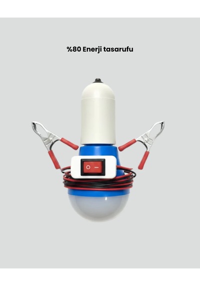 Timsah Kıskaçlı 12v Led Ampul Kamp Ve Acil Durum Lambası Mavi