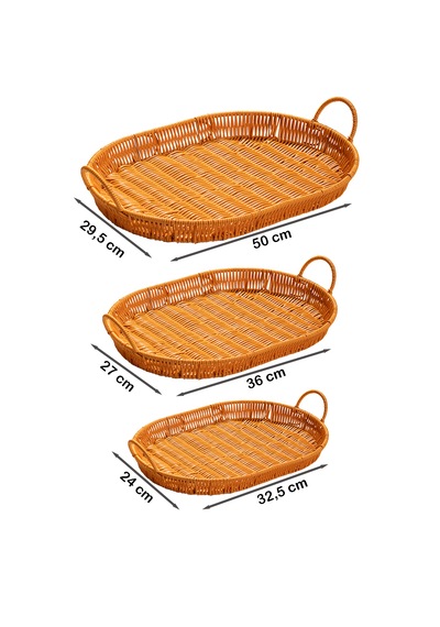 Porsima 708d Oval 3'lü Hasır Tepsi Dekoratif Sunum Servis Tepsisi