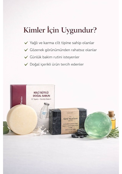Doğal Sabun Seti 3 Lü Bakım Paketi Aktif Karbon /çay Ağacı /keçi Sütlü Keçi Sütü
