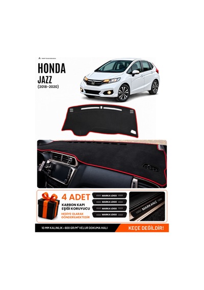 Honda Jazz 2018-2020 Uyumlu Torpido Koruma, Torpido Örtüsü, Torpido Kılıfı - Siyah Kırmızı
