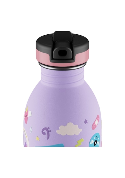 Kids Bottle Music Friends Pipetli Paslanmaz Çelik Çocuk Su Matarası 500 Ml Mor
