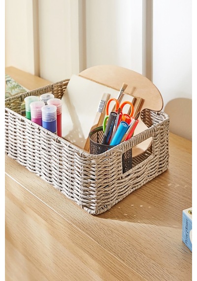 Ocean Home Textile Çocuk Odası Yıkanabilir Gri Pp Rattan Sepet 33 X 23 X 11 Cm