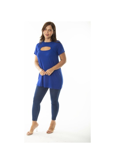 Şans Kadın Büyük Beden Saks Göğüs Detaylı Bluz 65n36925-saks Saks