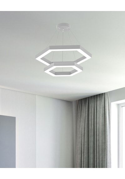 Hexagon Piramit Gri Kasa, Beyaz Işık Modern Sarkıt Led Avize GRİ RENK
