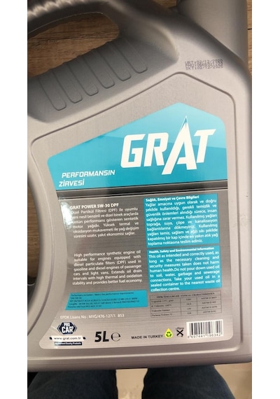 Grat Power Dpf 5W-30 Tam Sentetik Partiküllü Motor Yağı 5 L