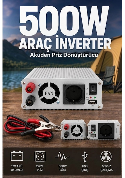 500w 12v Akü İnverteri 220v Ac Çıkışlı Usb Portlu Fanlı Güç Dönüştürücü Araç Karavan Kullanımı