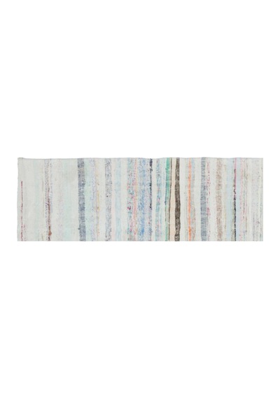 El Dokuması Vintage Yün-pamuk Çizgili Çaput Halı 31672 108 X 310 Cm Çok Renkli