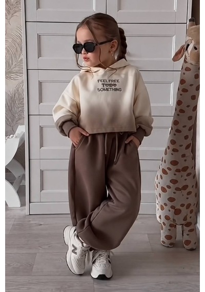 Caps Store Kız Çocuk Kapüşonlu Eşofman Takımı Kahverengi