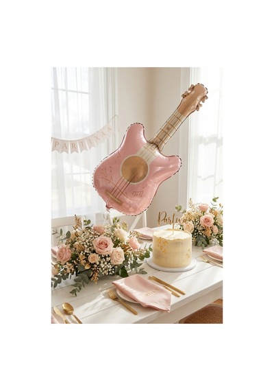 Retro Mat Pembe Gitar Folyo Balon 46x89 Cm Müzik Temalı Doğum Günü Parti Süsü Çok Renkli
