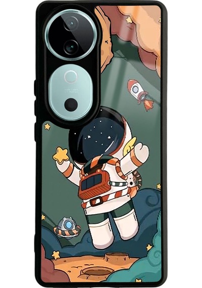 Vivo V40 Anime Astronot Tasarımlı Glossy Telefon Kılıfı Siyah