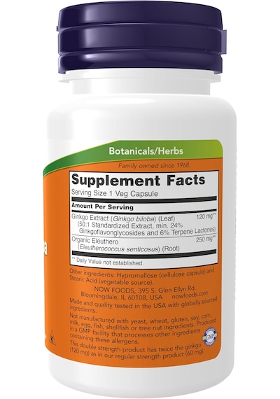 Now Foods Ginkgo Biloba Supports Brain Health 120 Mg Double Stren