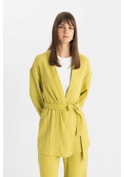 Defacto Relax Fit V Yaka Müslin Kimono C9694AX24SMGN741 Yeşil