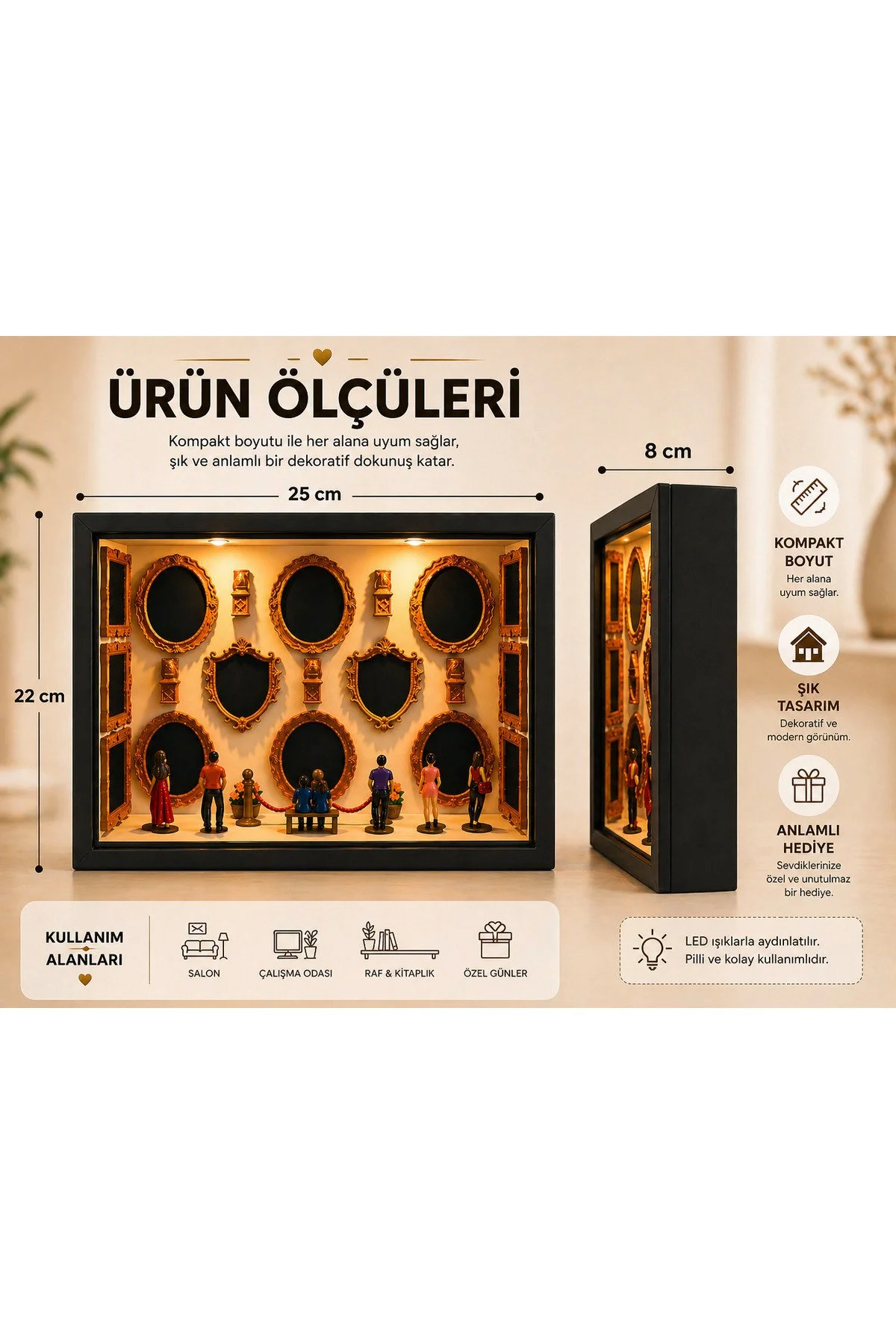 Kişiye Özel Led Işıklı Fotoğraflı Anı Müzesi Dekoratif Çerçeve, Sevgiliye Ve Aileye Özel Hediye Museum Of Us Siyah