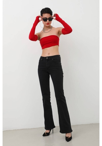 Kadın Yüksek Bel Flare Jean Pantolon Siyah 001