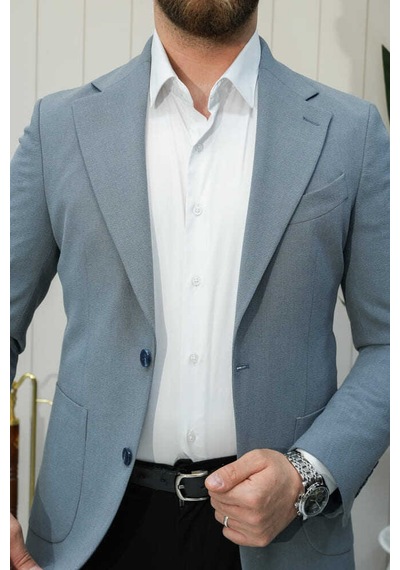 Bys Beystil Sivri Yaka Mavi Ceket 282 - Slim Fit