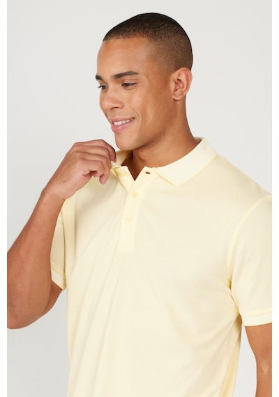 Ac&Co / Altınyıldız Classics 4A4820200047Sbzs Düğmeli Polo Yaka Cepsiz Slim Fit Erkek Tişört Sarı - Beyaz
