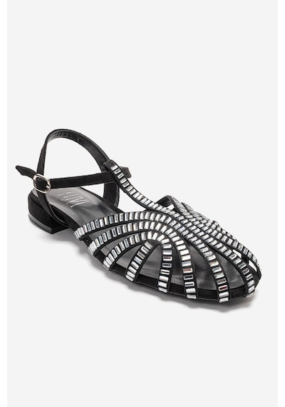 Luvishoes Lavına Siyah Süet Taşlı Kadın Sandalet