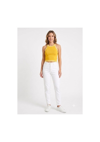 Onno Style Women Kolsuz Askılı Halter Yaka Triko Kadın Bluz Sarı