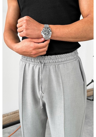 Gri Beli İpli Çımalı Relaxed Pantolon Gri
