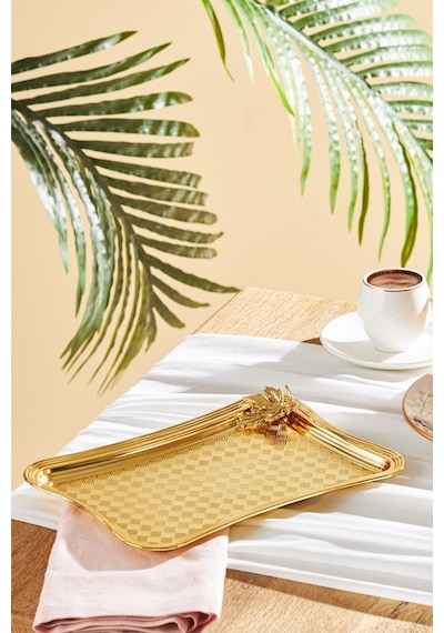Emsan Leafy Dikdörtgen Tepsi Gold 23 cm
