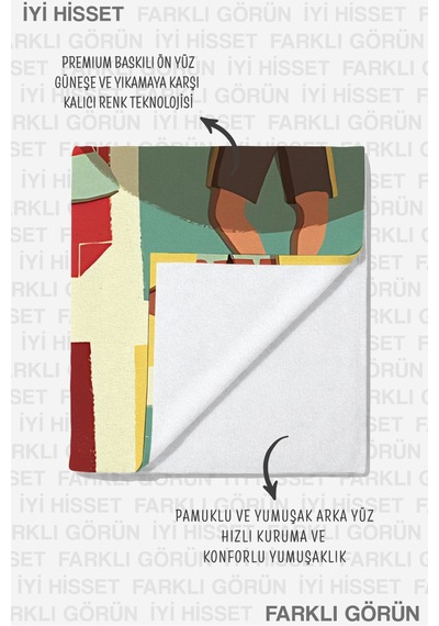 Soyut Sahil Temalı Mikrofiber Plaj Havlusu - Modern Akdeniz Stil Kırmızı Sarı Hızlı Kuruyan Havlu Yağmur Tınısı