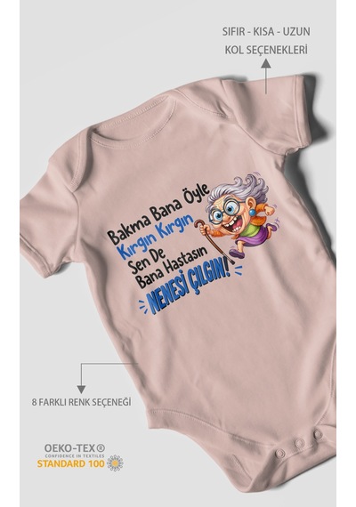 Morivokids Bakma Bana Öyle Yazılı Kısa Kollu Bebek Body %100 Pamuk Pastel Pembe