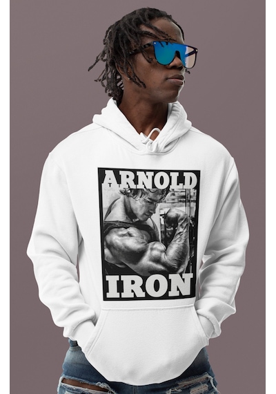 Sevbano Arnold Iron Old School Bodybuilding Fitness Baskılı Unisex Oversi beyaz