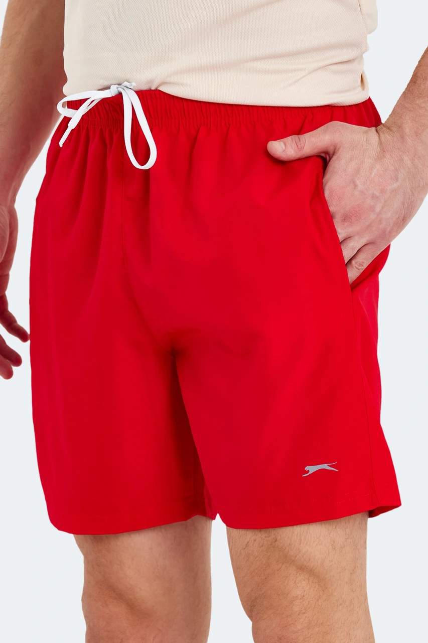 Slazenger Rabı 2 Li Set Erkek Cepli Deniz Şortu Gri - Kırmızı Mayo Gri - Kırmızı