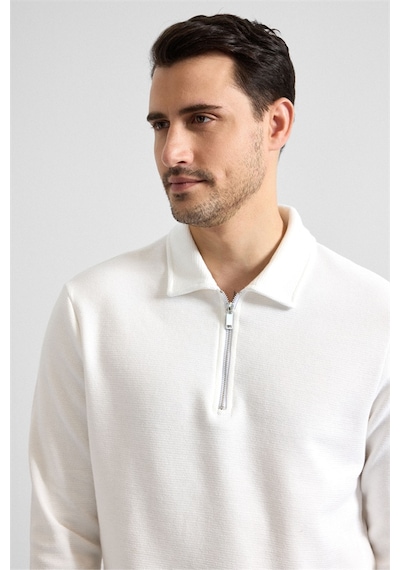 Süvari Beyaz Regular Düz Yarım Balıkçı Yaka Sweatshirt Sw2013700003-bey Beyaz