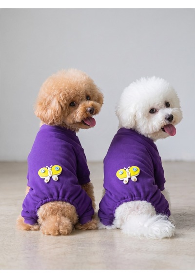 Butterfly Violet Köpek Tulumu Mor Renk 3d Yumuşak Kelebek Aksesuarlı Penye Köpek Kıyafeti