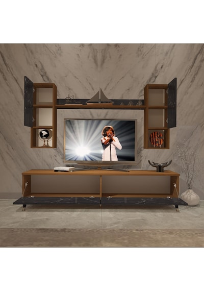Decoraktiv Eko 5da Mdf Std Gold Tv Ünitesi Tv Sehpası Ceviz - Siyah Mermer