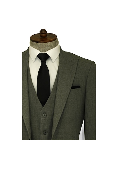 Wessi Tek Düğmeli Slim Fit Koyu Gri Yelekli Erkek Takım Elbise Koyu Gri