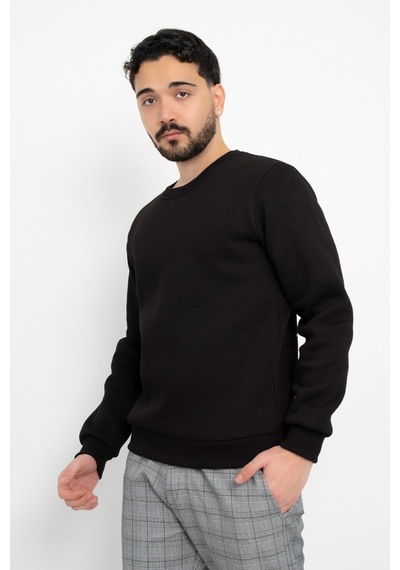 Dasüniforma Basic Baskısız 3 İplik Unisex Cepsiz Düz Sweatshirt Yuvarlak Yaka Sweat Siyah